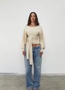 Waist Wrap Long Sleeve Top - Bone