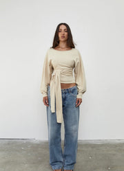 Pinky & Kamal II WAIST WRAP LONG SLEEVE TOP - Bone