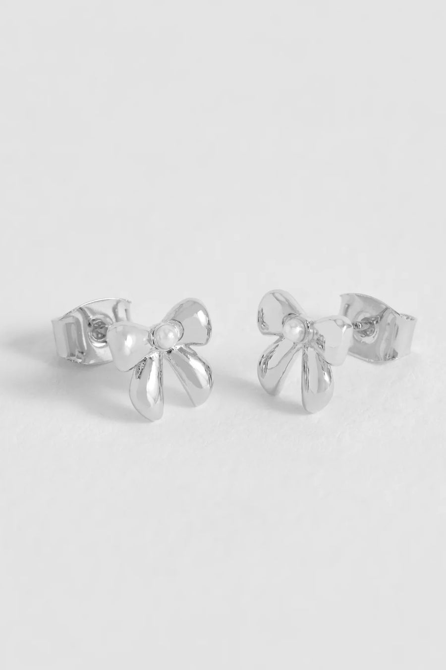 Estella Bartlett II Pearl Bow Stud Earrings - Silver