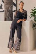 Petite - Willow Faille Panel Pant - Onyx Casablanca Print