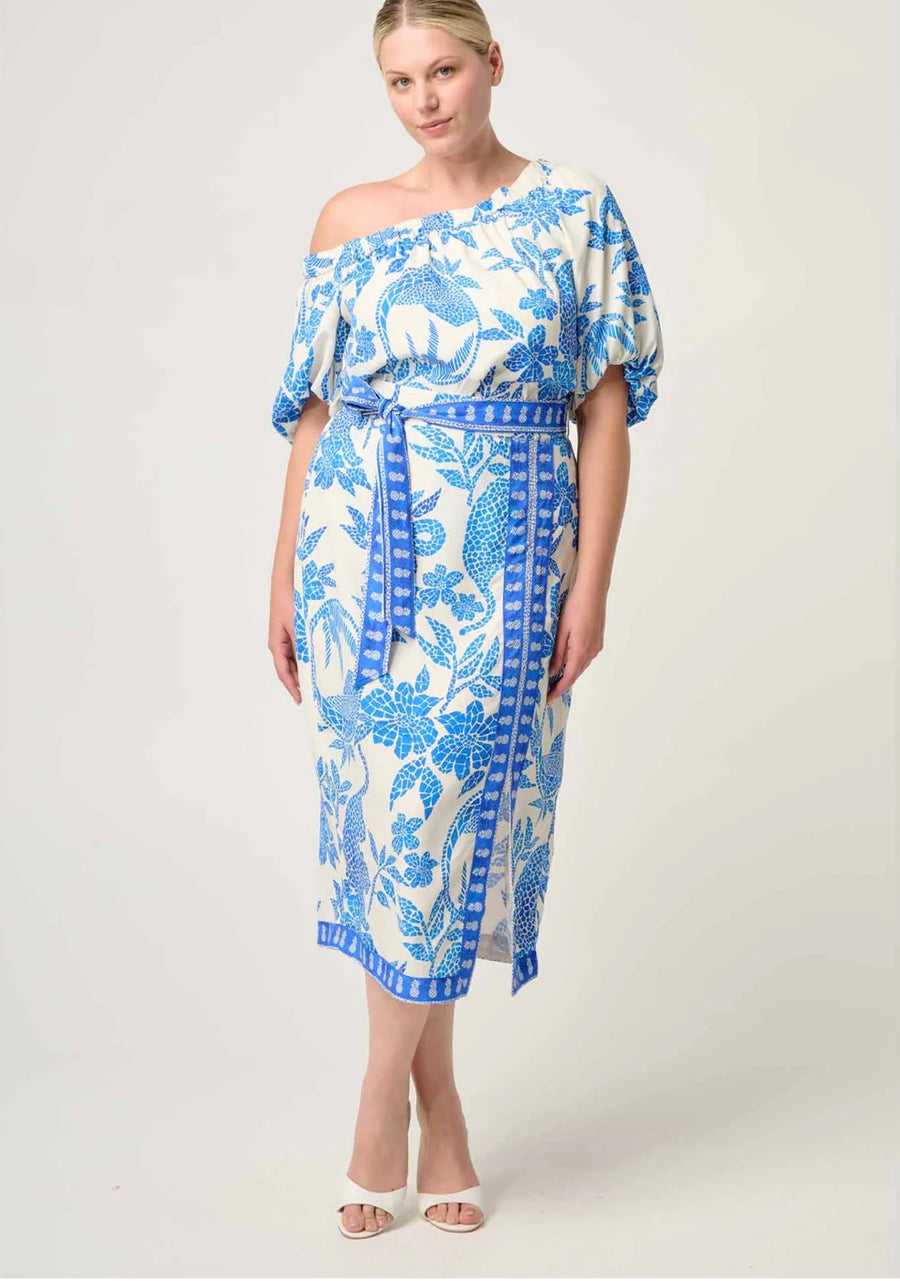 OnceWas II JUNO Dobby One Shoulder Top - azure mosaic