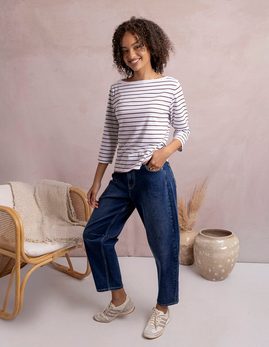Elm Lifestyle II ELIZA Boat neck tee - choc stripe