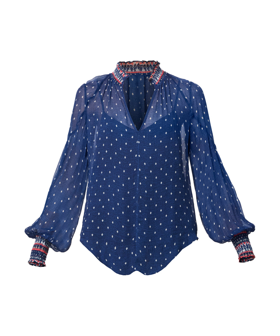 Oncewas II PHOENIX Chiffon Blouse - Lapis Spot