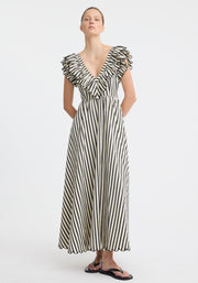 Morrison II MARINA SCALLOP MAXI DRESS - Stripe Black/Cream