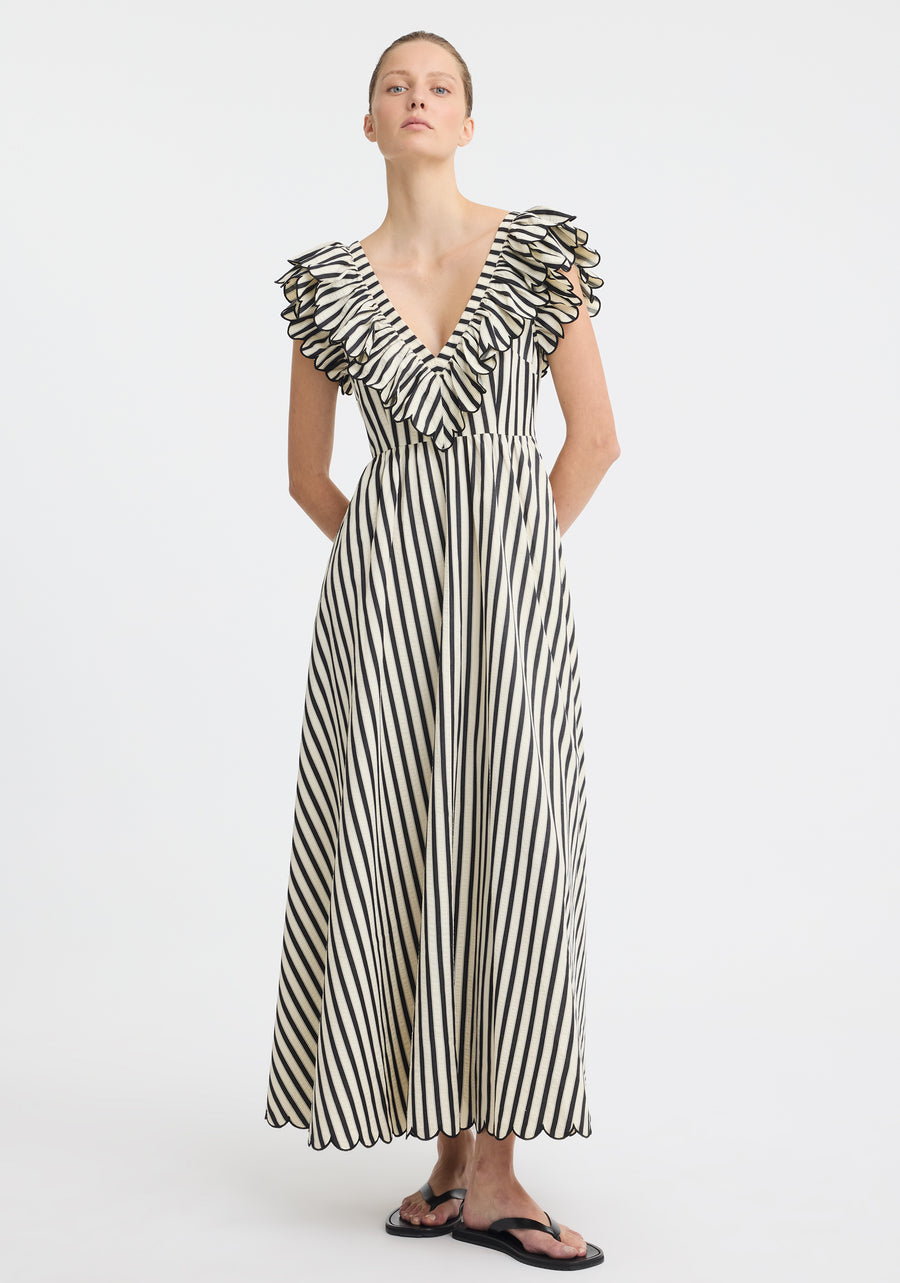 Morrison II MARINA SCALLOP MAXI DRESS - Stripe Black/Cream