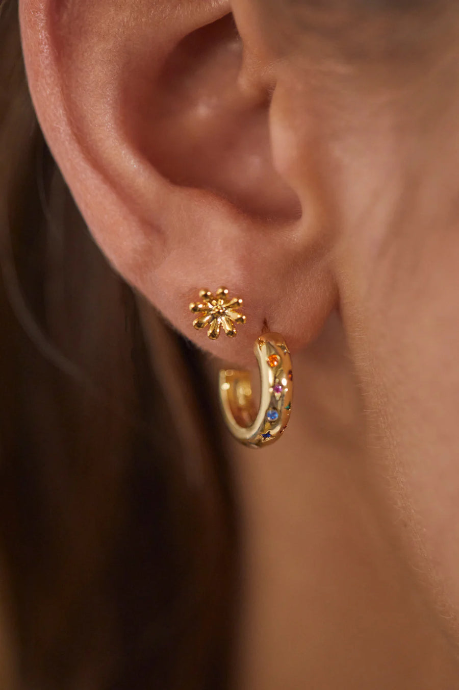 Estella Bartlett II Multicolour Chubby Celestial Hoop - Gold Plated