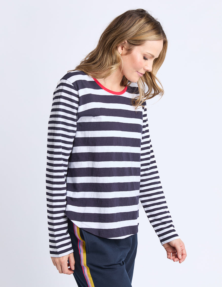 Foxwood II ALL SORTS LONG SLEEVE TOP - Midnight/White Striped