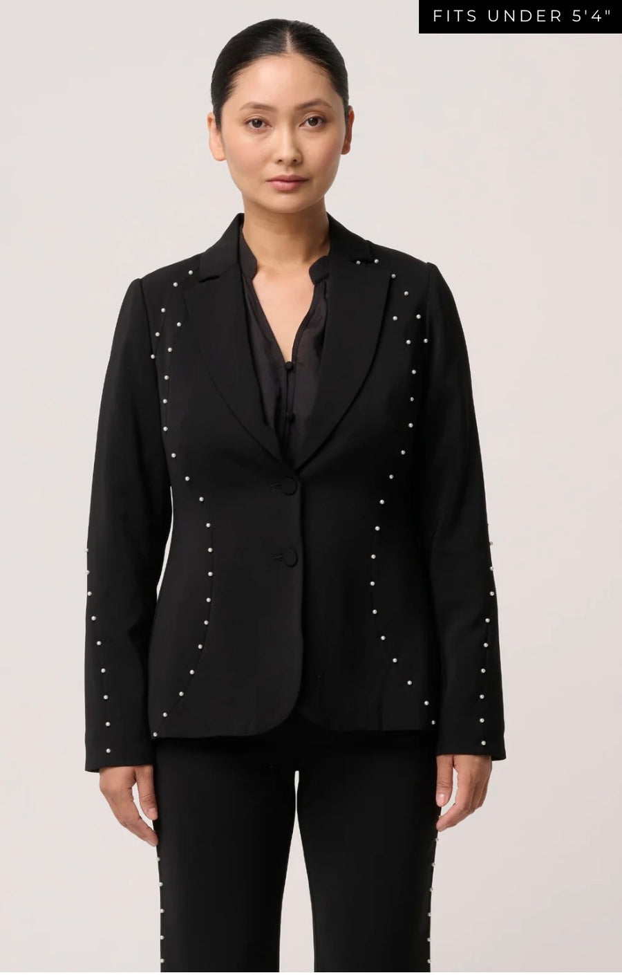 Oncewas II PETITES MARCELA PEARL EMBELLISHED VISCOSE STRETCH BLAZER - Black/Pearl