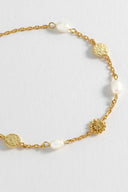 Flower Pearl Hammered Disc Bracelet