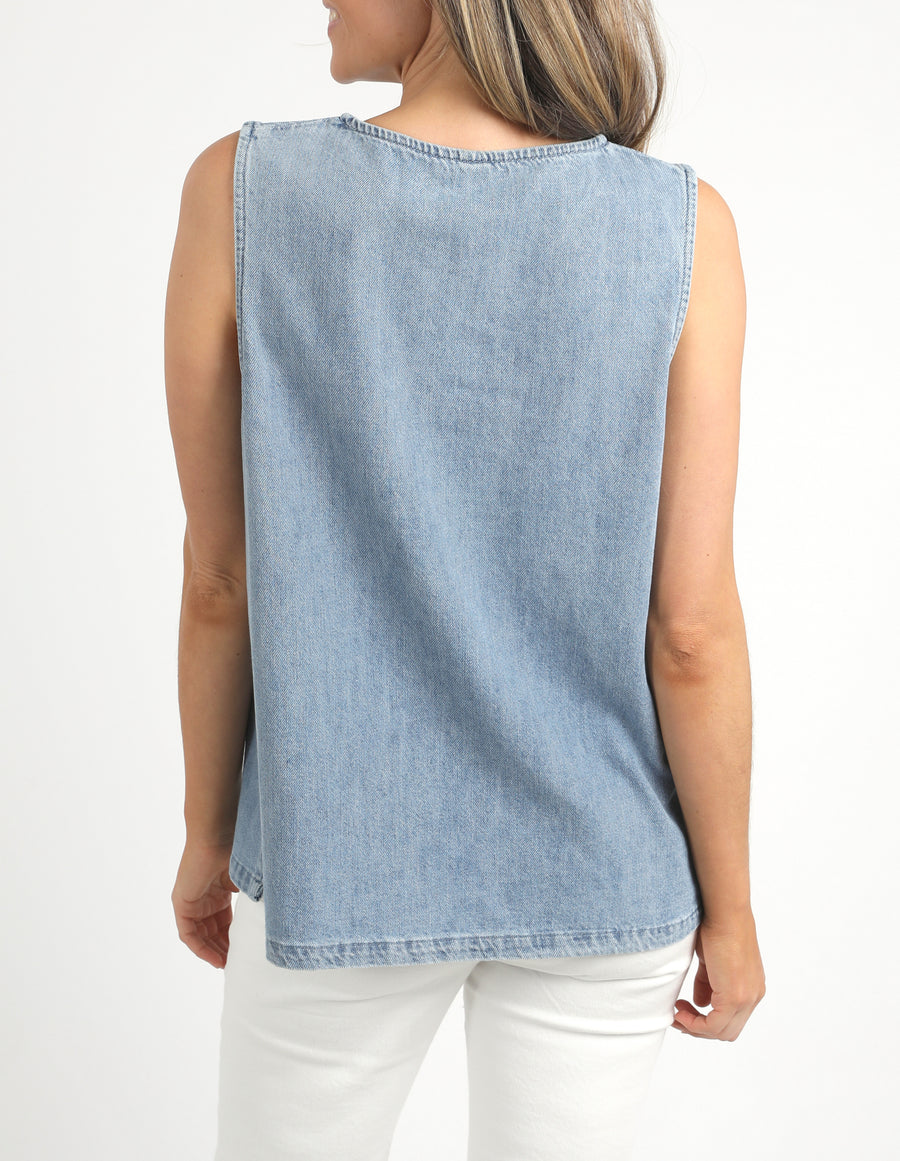 Elm Lifestyle II CURTIS Chambray Tank - Blue Wash