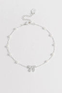 Bow With Pearl Beaded Chain Bracelet - Silver