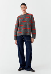 Morrison II SILAS stripe knit - charcoal/red