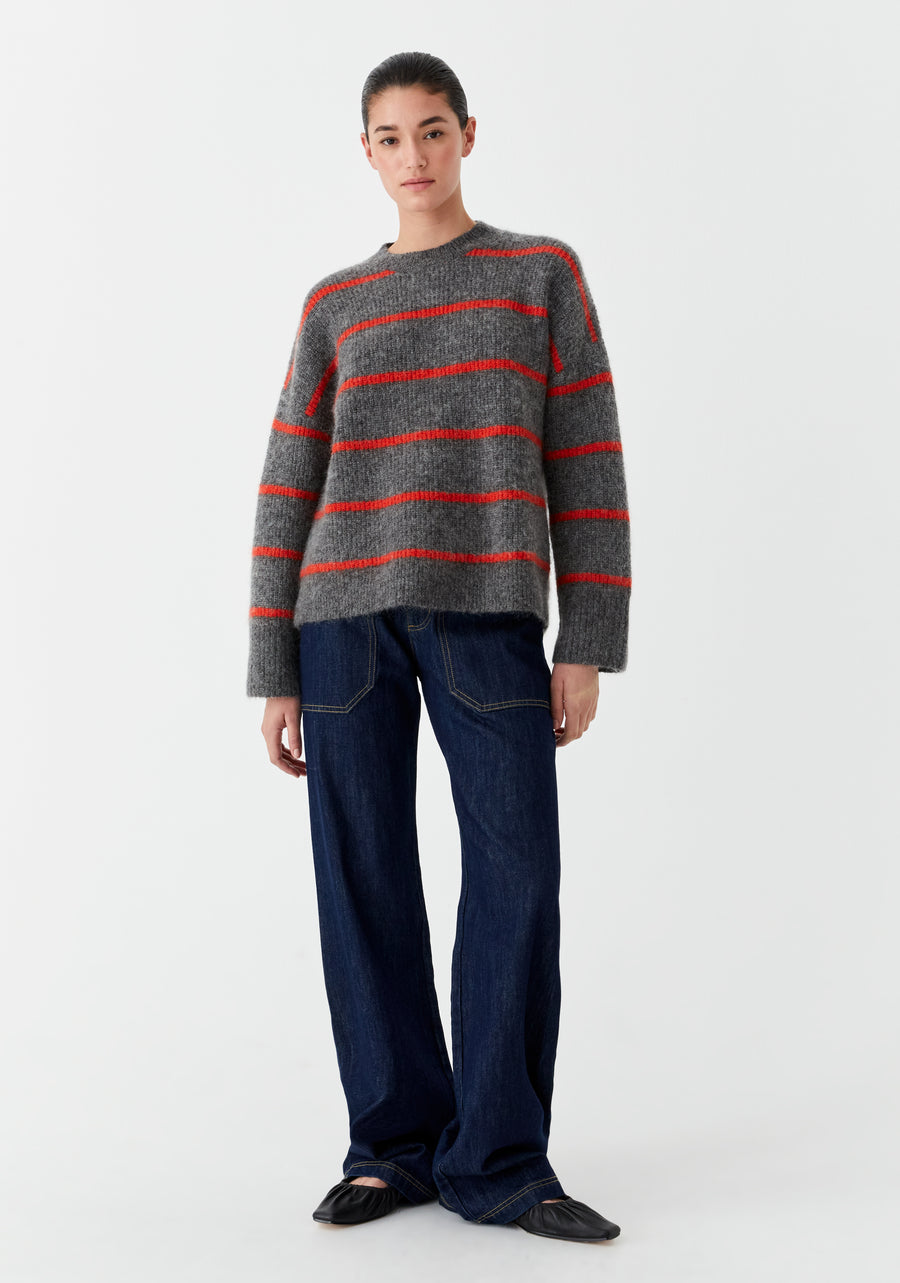 Morrison II SILAS stripe knit - charcoal/red