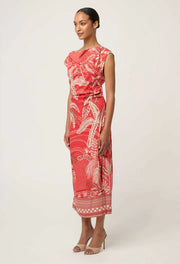 Oncewas II MONIQUE PETITE Draped Neck Printed Dress - Crimson Palms