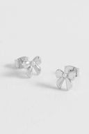 Pearl Bow Stud Earrings - Silver