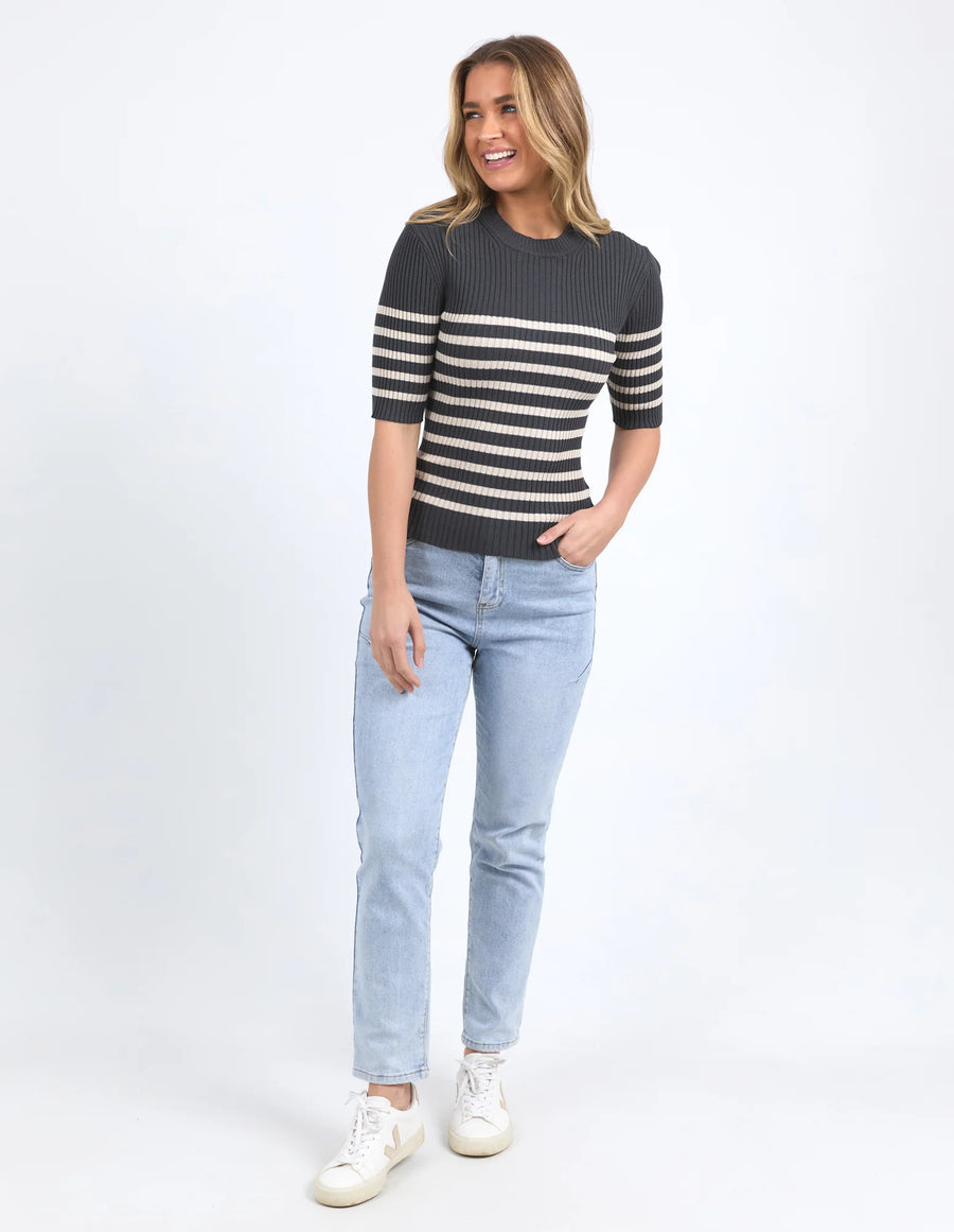 Foxwood II SYDNEY Knit Stripe Top - charcoal