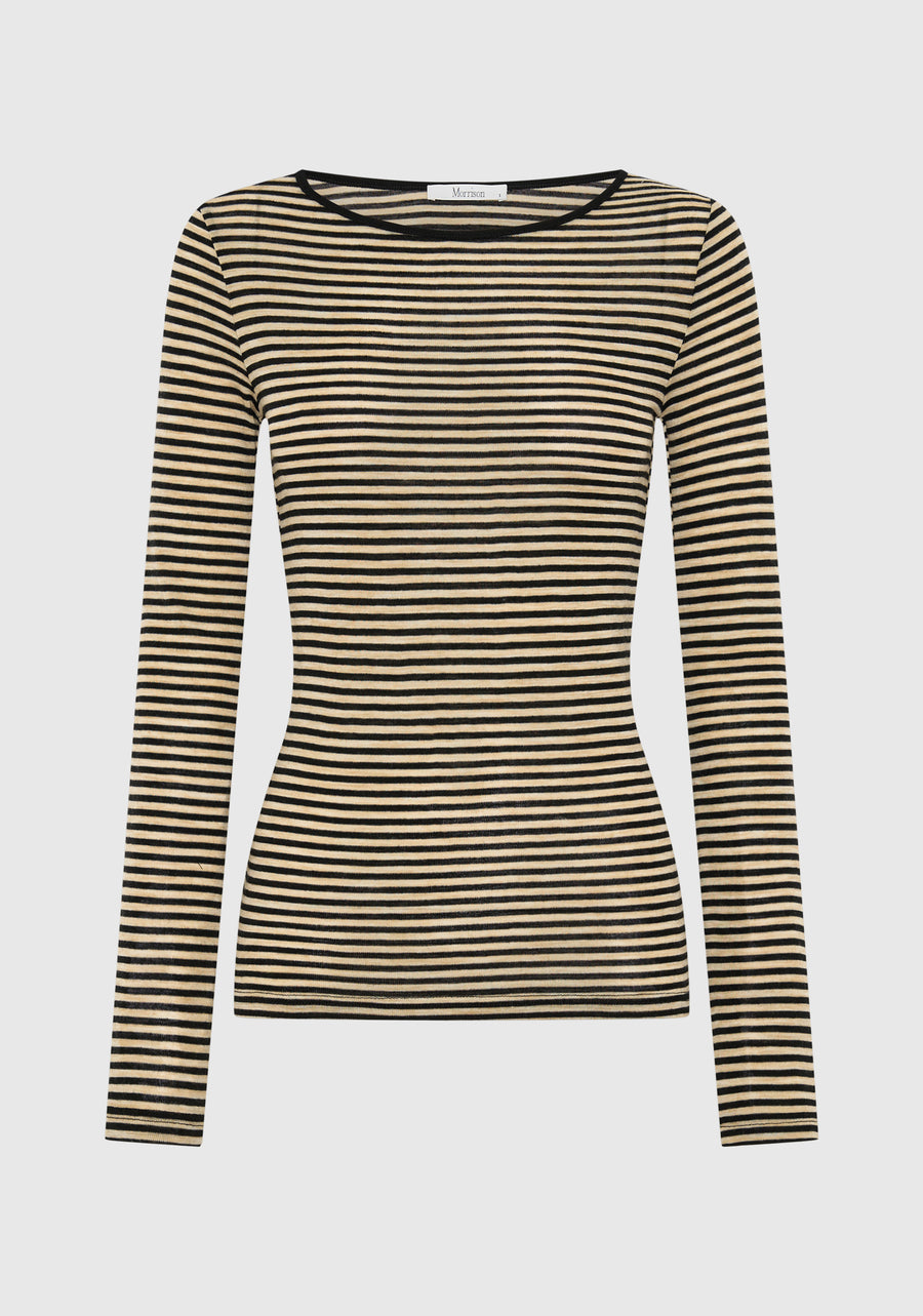 Morrison II MORRI Merino Stripe Round Neck - birch/black