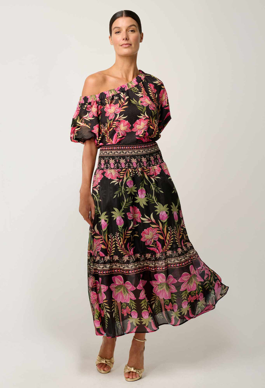 OnceWas II CORDELIA Placement Silk Cotton Skirt - Anthos Lotos