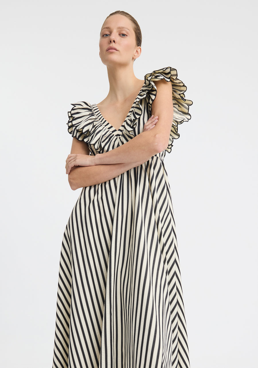 Morrison II MARINA SCALLOP MAXI DRESS - Stripe Black/Cream