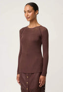 Rhiannon Sheer Neckline Detail Knit Top - Mocha