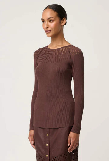Oncewas II RHIANNON Sheer Neckline detail Knit top - mocha