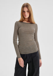 Morrison II MORRI Merino Stripe Round Neck - birch/black