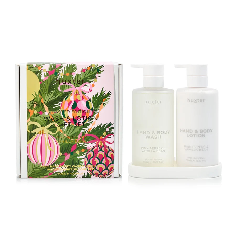 Huxter II WASH & LOTION GIFT SET with silicone tray - Pink Pepper/Vanilla Bean