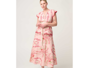 OnceWas II ESTRELLA Linen Viscose Stitch Detail Yoke Skirt - Palmarosa