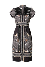 Oncewas II MAHA Diamond Smock Yoke Dress - onyx Casablanca print