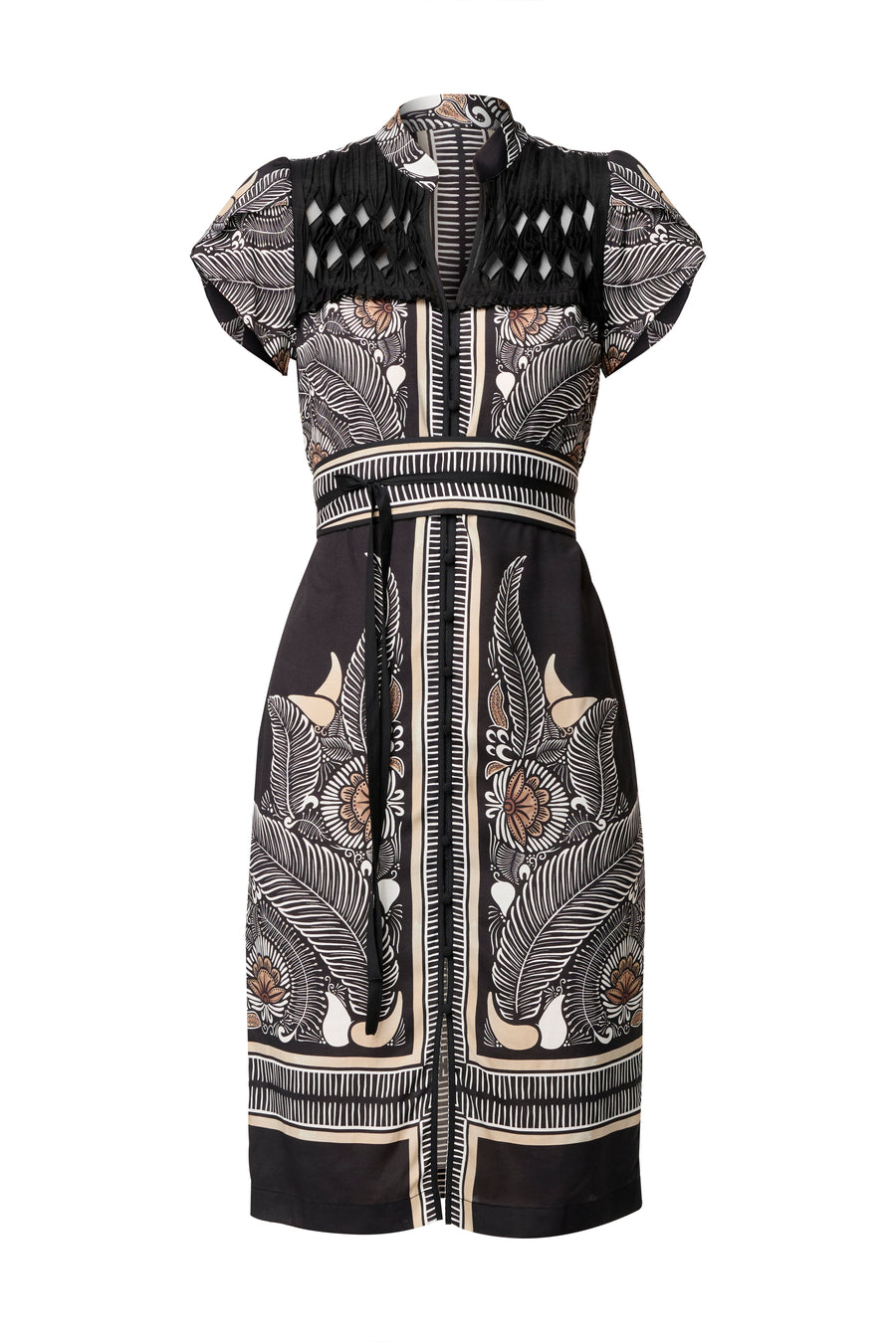 Oncewas II MAHA Diamond Smock Yoke Dress - onyx Casablanca print