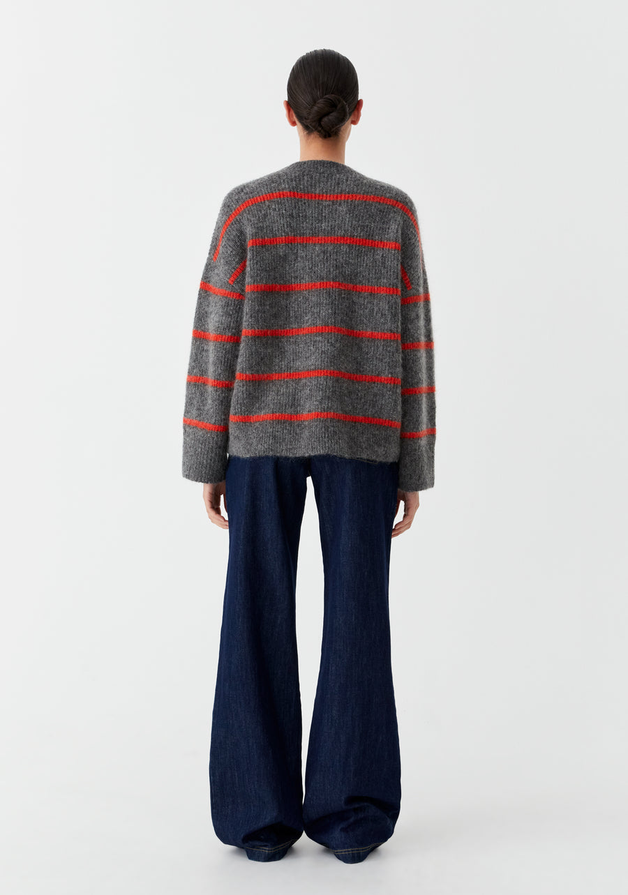 Morrison II SILAS stripe knit - charcoal/red