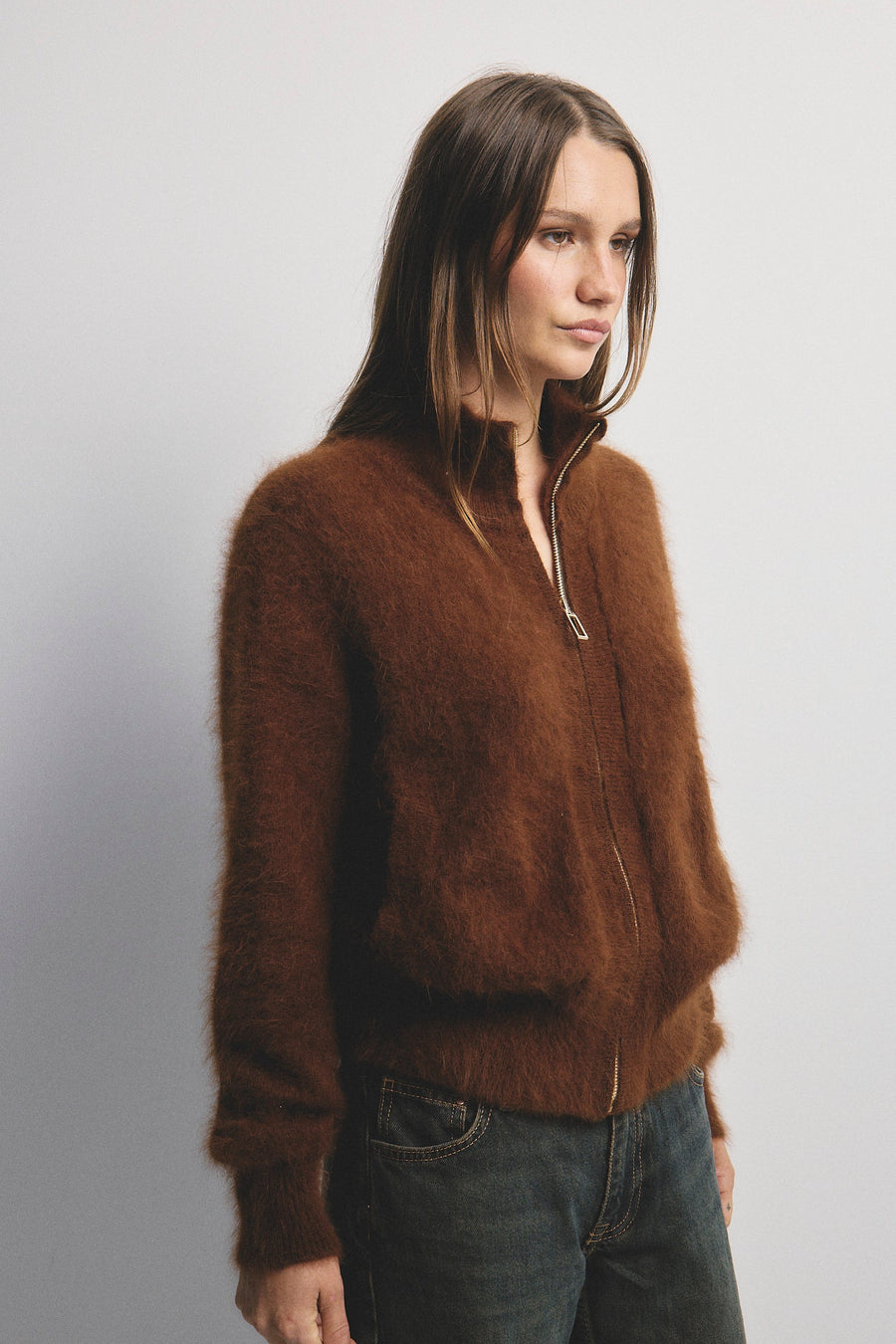 World Of Nomads II FELIX Zip Up Cashmere Bomber - Chocolate