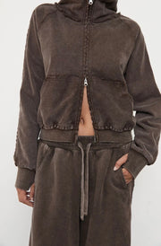 Pinky & Kamal II ACID WASH ZIP UP HOODLE - Soil