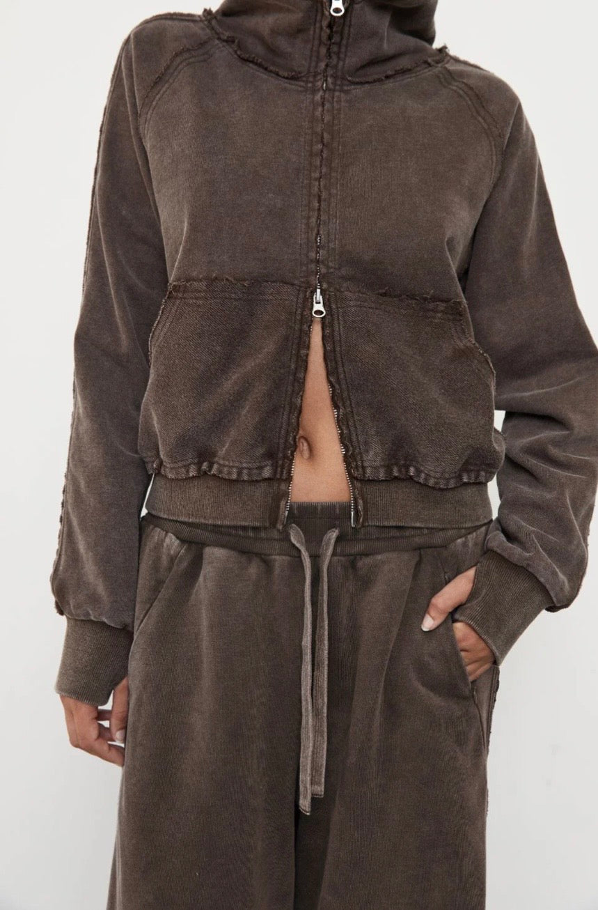 Pinky & Kamal II ACID WASH ZIP UP HOODLE - Soil