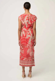 Oncewas II MONIQUE PETITE Draped Neck Printed Dress - Crimson Palms