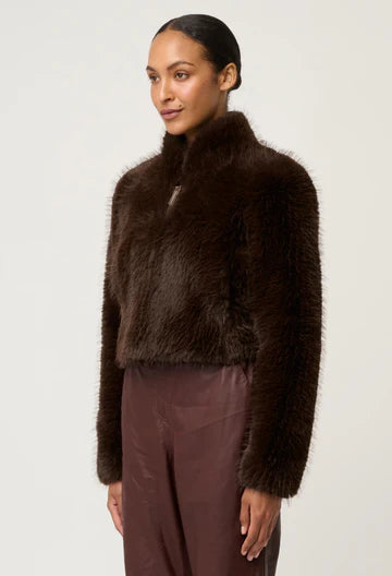 Oncewas II DAWN FAUX Fur Cropped Jacket - walnut