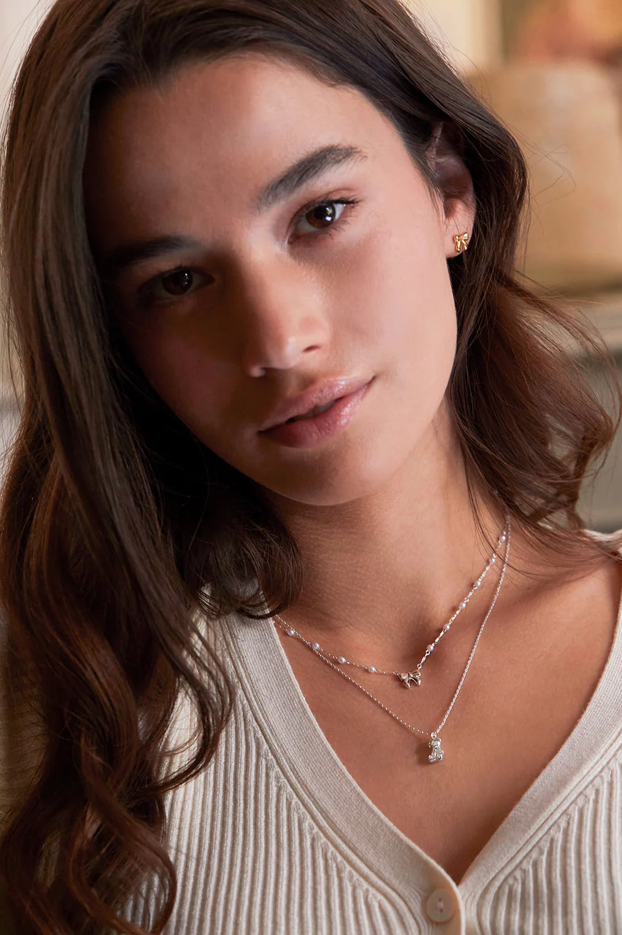 Estella Bartlett II Pearl And Bow Chain Necklace - Silver