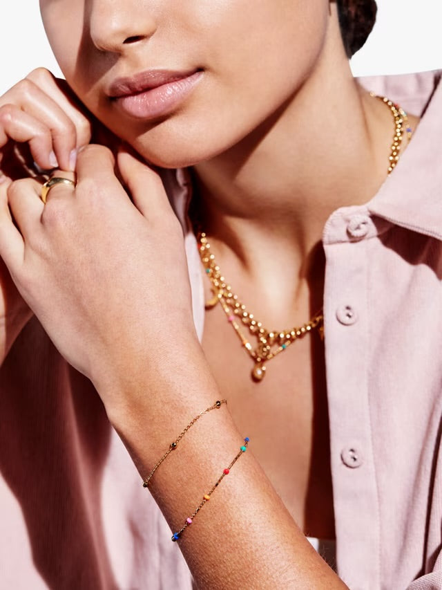 Estella Bartlett II Double Chain Rainbow Enamel Beaded Bracelet - Gold