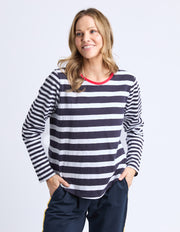 Foxwood II ALL SORTS LONG SLEEVE TOP - Midnight/White Striped