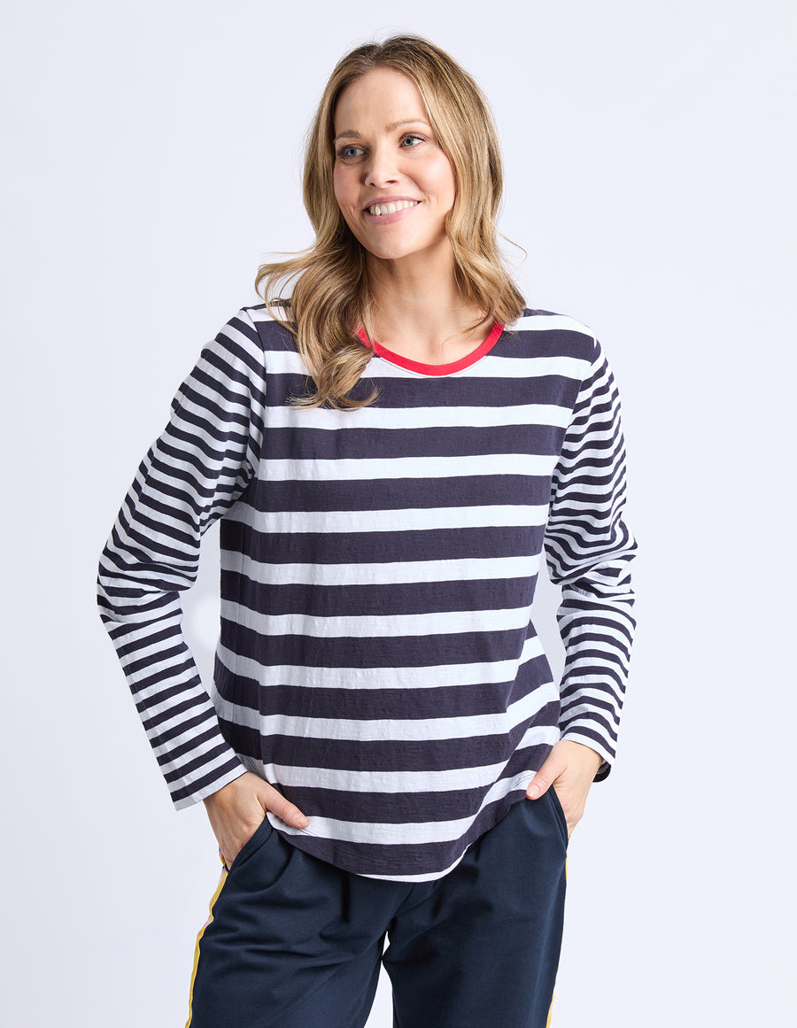 Foxwood II ALL SORTS LONG SLEEVE TOP - Midnight/White Striped