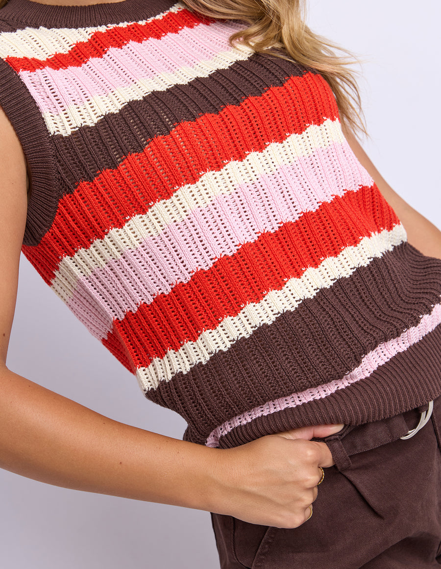 Foxwood II HAVEN STRIPE KNIT VEST TOP - Red