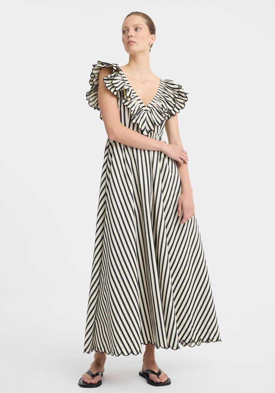 Morrison II MARINA SCALLOP MAXI DRESS - Stripe Black/Cream