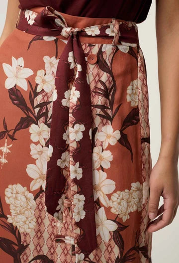 OnceWas II ADRIA FAILLE BUTTON Midi Skirt - amber vine