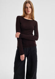 Morrison II MORRI merino stripe round neck - espresso/black