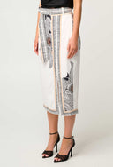 Zenobia Contrast Trim Viscose Dobby Midi Skirt - Ivory Casablanca