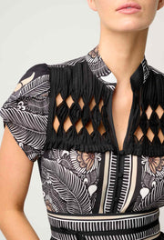 Oncewas II MAHA Diamond Smock Yoke Dress - onyx Casablanca print