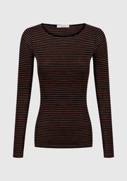 Morrison II MORRI merino stripe round neck - espresso/black