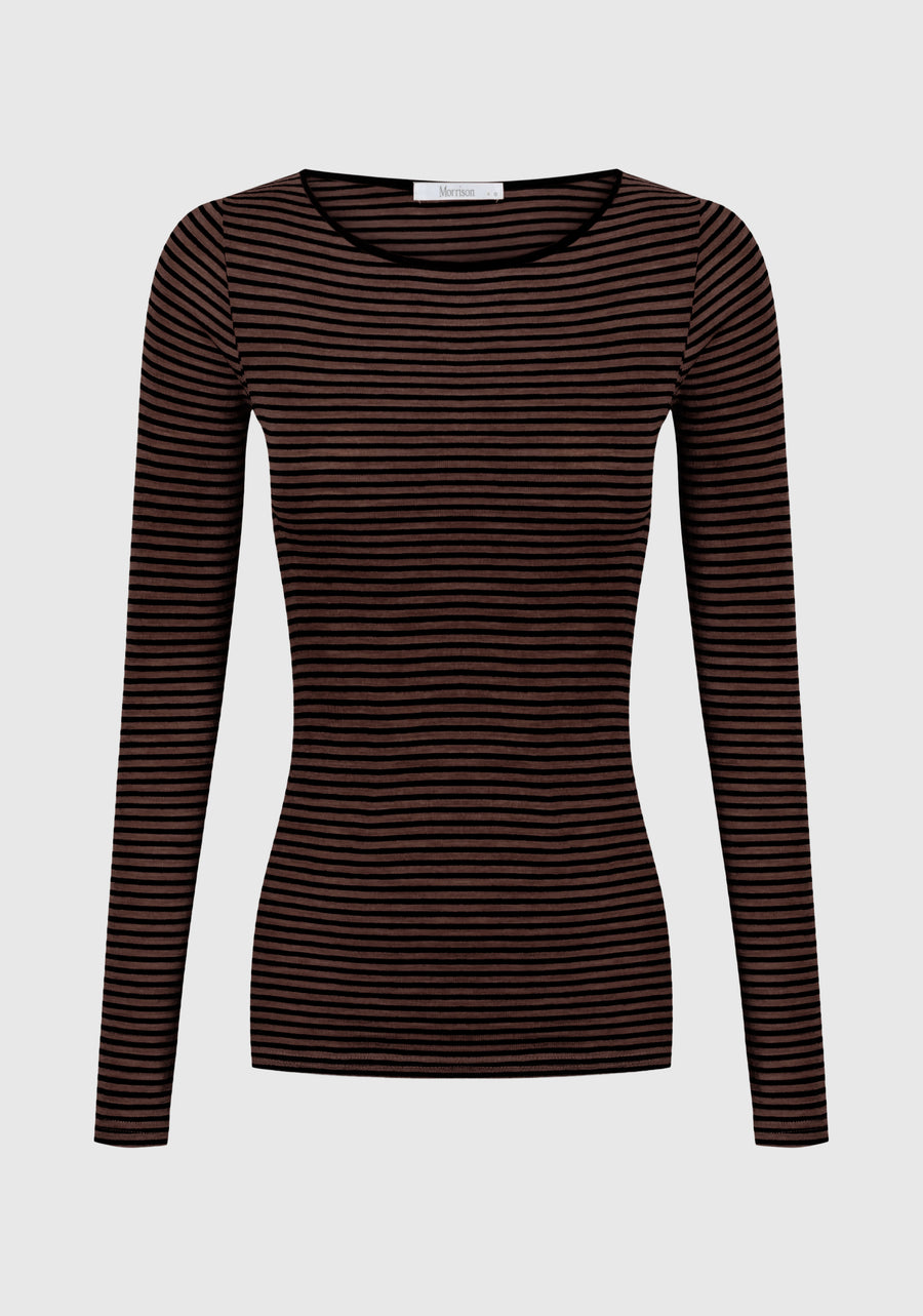 Morrison II MORRI merino stripe round neck - espresso/black