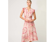 OnceWas II ASEEL Linen Viscose Flutter Sleeve Scallop Embroidered Top - Palmarosa