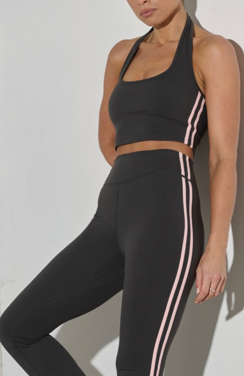 PINKY & KAMAL II HALTER Top - grey/pink stripes